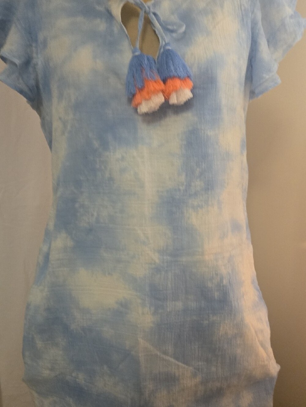 Vineyard Vines Women's Blue and White Tie-Dye Tassel Tunic Dress Size M - Picture 7 of 13